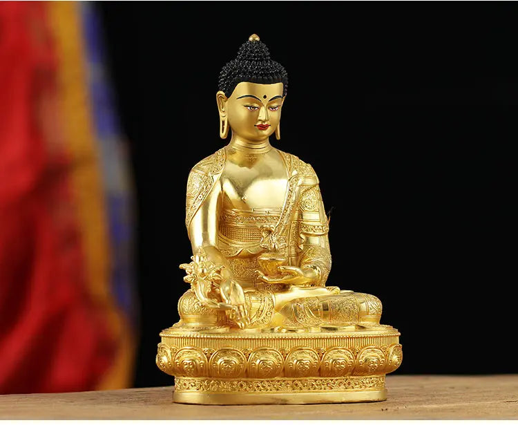 Unique - High-grade gilding Buddha brass statue HOME family effective protection Tibetan Nepal the Medicine Buddha  21CM