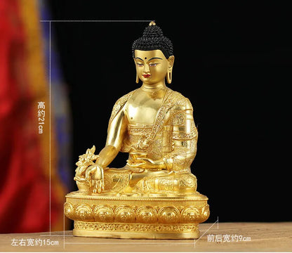 Unique - High-grade gilding Buddha brass statue HOME family effective protection Tibetan Nepal the Medicine Buddha  21CM