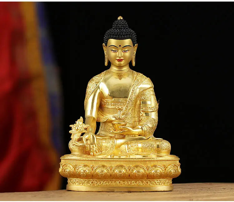 Unique - High-grade gilding Buddha brass statue HOME family effective protection Tibetan Nepal the Medicine Buddha  21CM