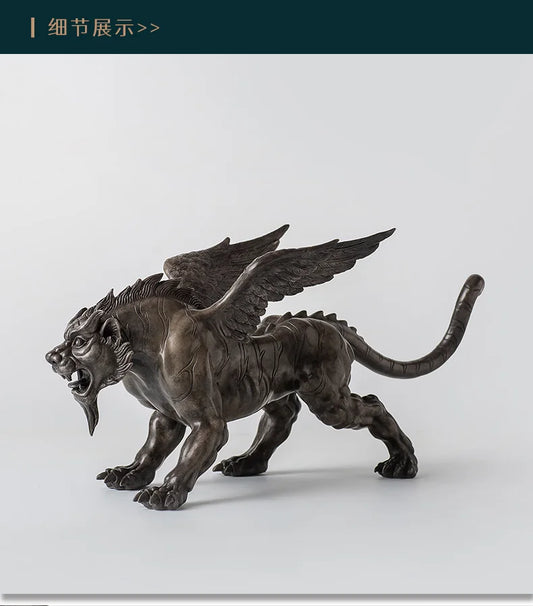 Unique Original TOP COOL Supernatural Mythical Animal Flying dragon Lion tiger Bronze carving statue HOME BAR STORE Game mount