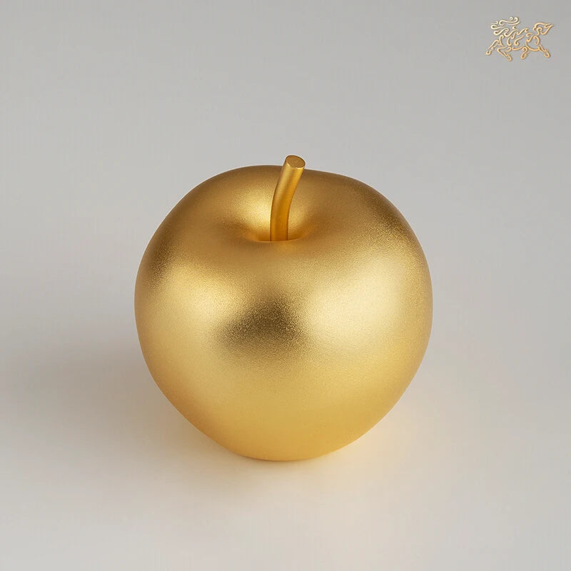 Unique Recruit wealth Lucky safety mascot 24K gold plating copper apple sculpture HOME living ROOM decorative statue