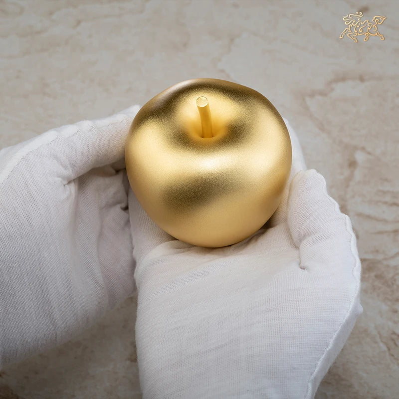 Unique Recruit wealth Lucky safety mascot 24K gold plating copper apple sculpture HOME living ROOM decorative statue