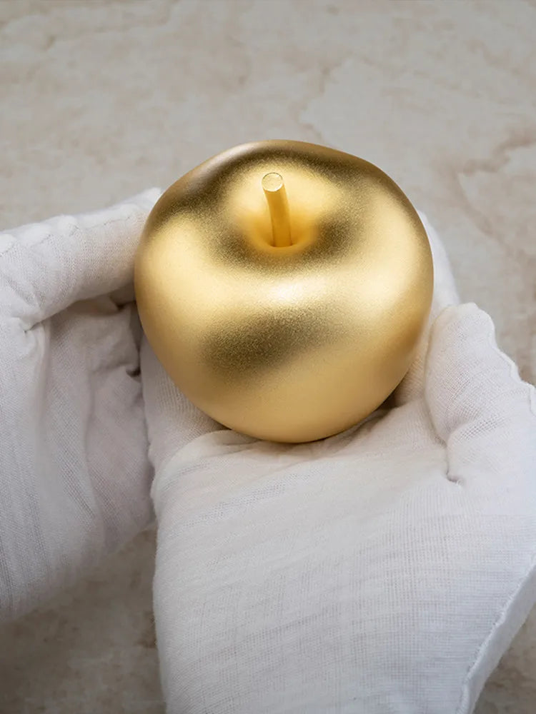 Unique Recruit wealth Lucky safety mascot 24K gold plating copper apple sculpture HOME living ROOM decorative statue