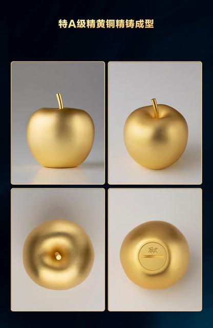 Unique Recruit wealth Lucky safety mascot 24K gold plating copper apple sculpture HOME living ROOM decorative statue