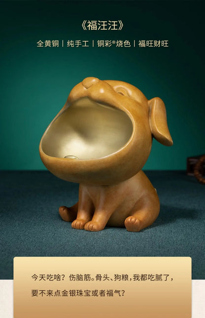Unique TOP COOL high grade Lucky mascot 3D animal dog ashtray copper sculpture HOME BAR living ROOM SHOP decorative statue