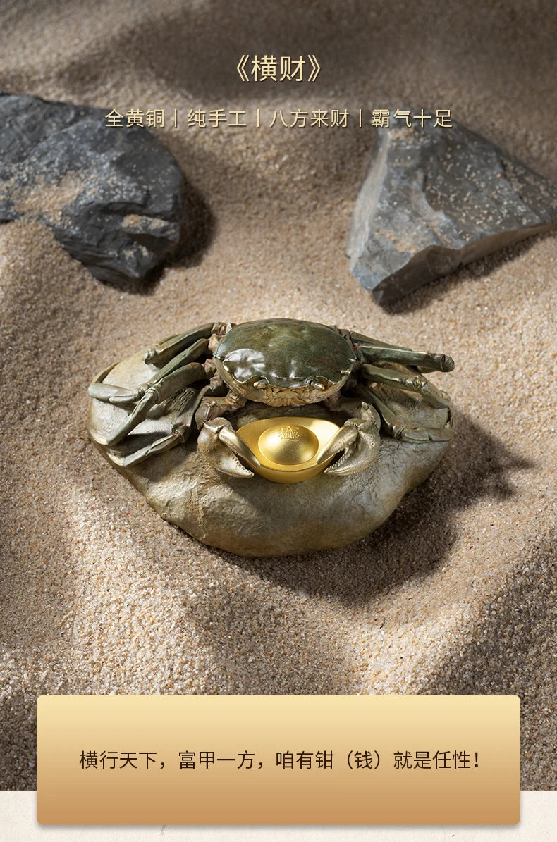 Unique TOP Recruit wealth Lucky mascot 3D crab BA FANG LAI CAI bronze sculpture HOME BAR living ROOM SHOP decorative statue