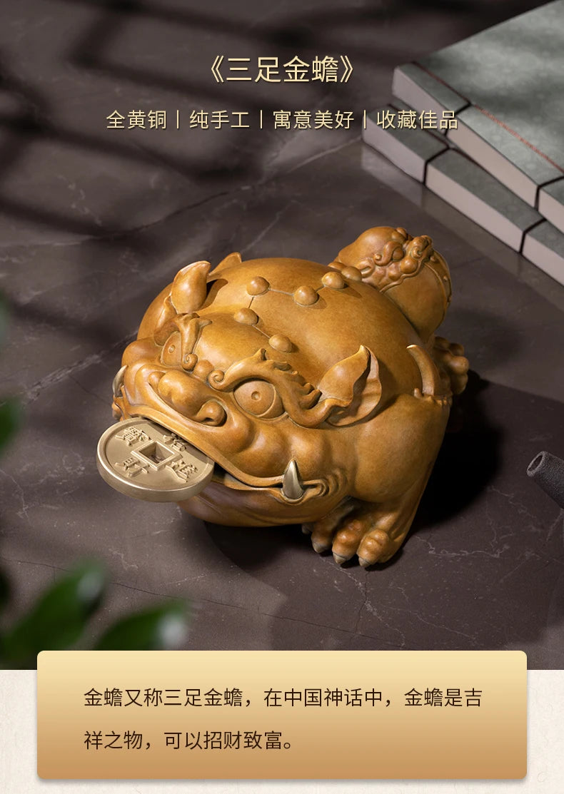 Unique TOP Recruit wealth Lucky mascot ZHAO CAI JIN CHAN bronze sculpture HOME BAR living ROOM SHOP FENG SHUI decorative statue
