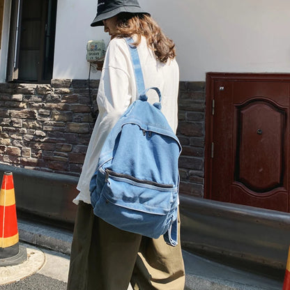 Unisex Fashion Blue Denim Fabric Backpack Large Capacity School Bags For Teenager Girls & Boys Neutral Wind Harajuku Travel Bag