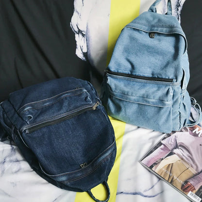 Unisex Fashion Blue Denim Fabric Backpack Large Capacity School Bags For Teenager Girls & Boys Neutral Wind Harajuku Travel Bag