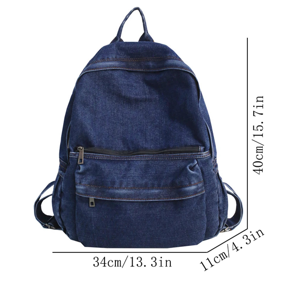 Unisex Fashion Blue Denim Fabric Backpack Large Capacity School Bags For Teenager Girls & Boys Neutral Wind Harajuku Travel Bag