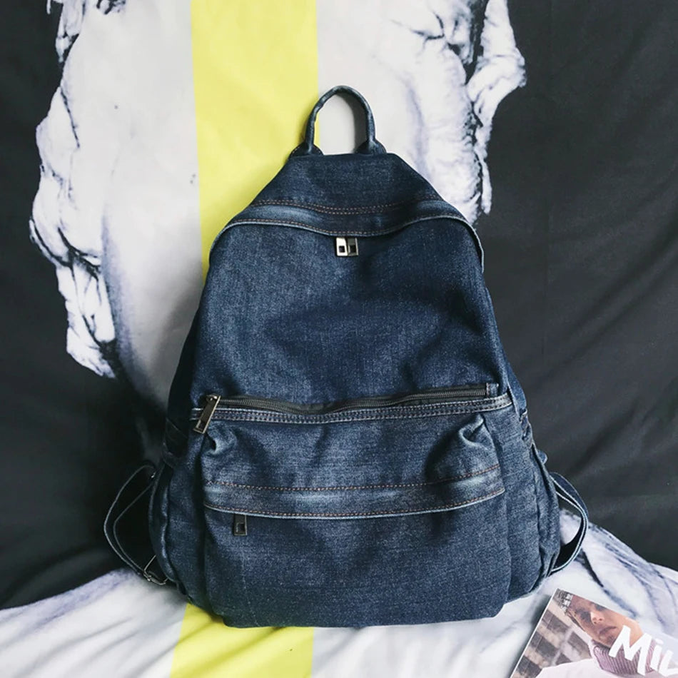 Unisex Fashion Blue Denim Fabric Backpack Large Capacity School Bags For Teenager Girls & Boys Neutral Wind Harajuku Travel Bag