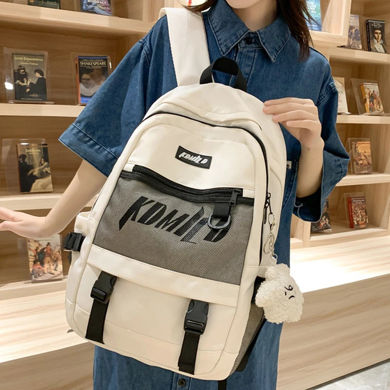 Unisex Large Capacity Students Backpack Korean Solid Color Boys Girls Campus Style Schoolbag Nylon Waterproof Travel Bag Fashion