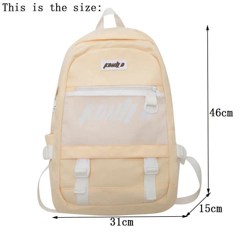 Unisex Large Capacity Students Backpack Korean Solid Color Boys Girls Campus Style Schoolbag Nylon Waterproof Travel Bag Fashion