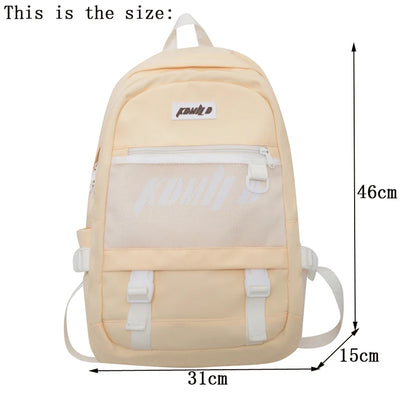 Unisex Large Capacity Students Backpack Korean Solid Color Boys Girls Campus Style Schoolbag Nylon Waterproof Travel Bag Fashion