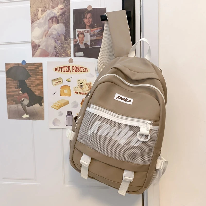 Unisex Large Capacity Students Backpack Korean Solid Color Boys Girls Campus Style Schoolbag Nylon Waterproof Travel Bag Fashion