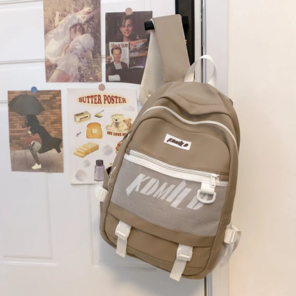 Unisex Large Capacity Students Backpack Korean Solid Color Boys Girls Campus Style Schoolbag Nylon Waterproof Travel Bag Fashion