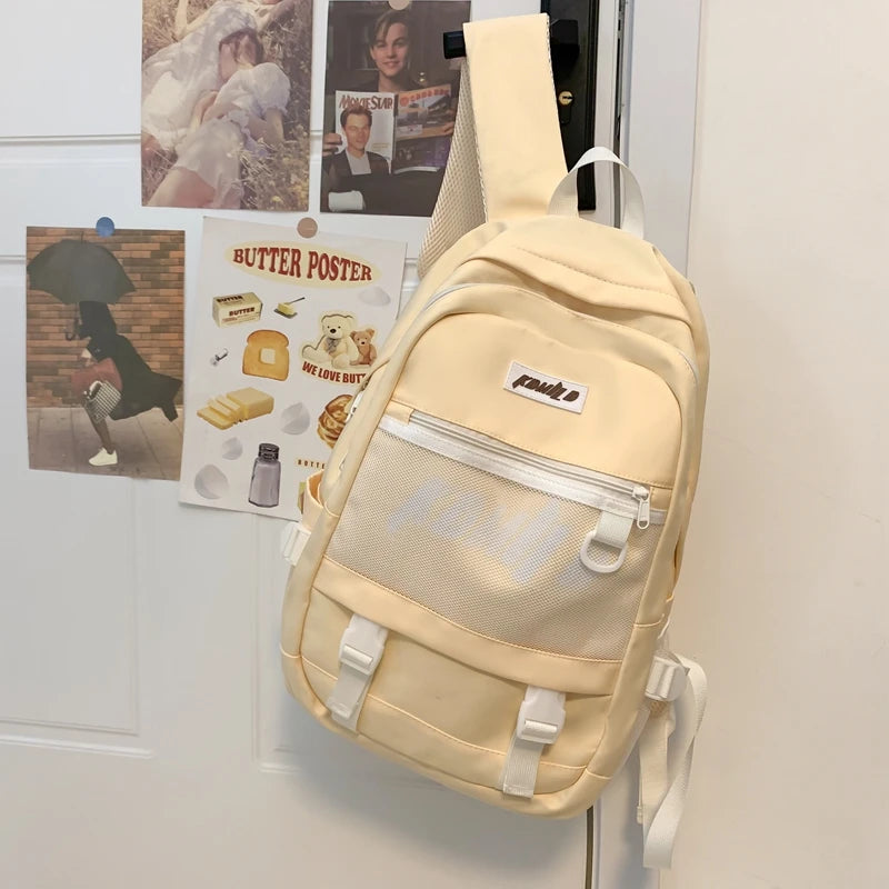 Unisex Large Capacity Students Backpack Korean Solid Color Boys Girls Campus Style Schoolbag Nylon Waterproof Travel Bag Fashion