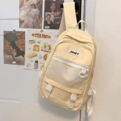 Unisex Large Capacity Students Backpack Korean Solid Color Boys Girls Campus Style Schoolbag Nylon Waterproof Travel Bag Fashion