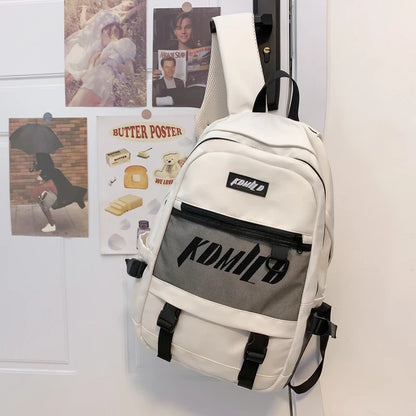 Unisex Large Capacity Students Backpack Korean Solid Color Boys Girls Campus Style Schoolbag Nylon Waterproof Travel Bag Fashion
