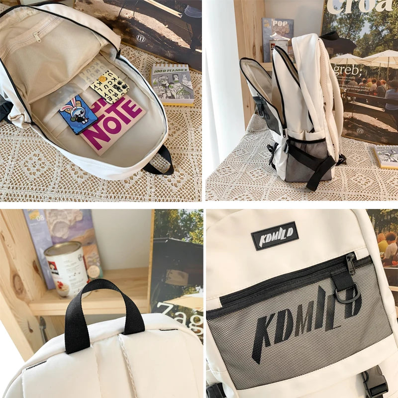 Unisex Large Capacity Students Backpack Korean Solid Color Boys Girls Campus Style Schoolbag Nylon Waterproof Travel Bag Fashion