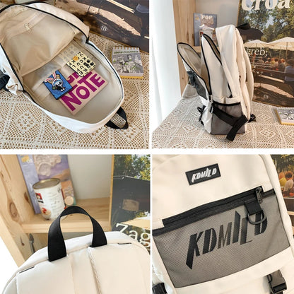 Unisex Large Capacity Students Backpack Korean Solid Color Boys Girls Campus Style Schoolbag Nylon Waterproof Travel Bag Fashion