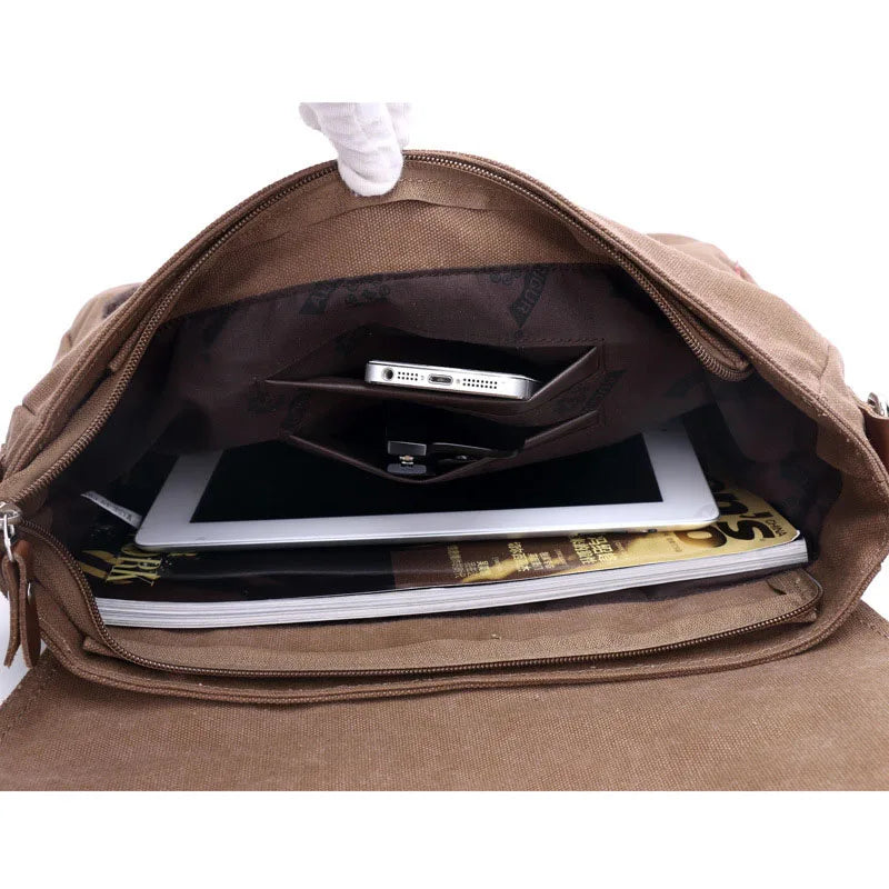 Unisex Messenger Bag Casual Canvas Bag Shoulder Sling Bag Satchel Messenger Bag for Men Work Office 13 inch Laptop Bag