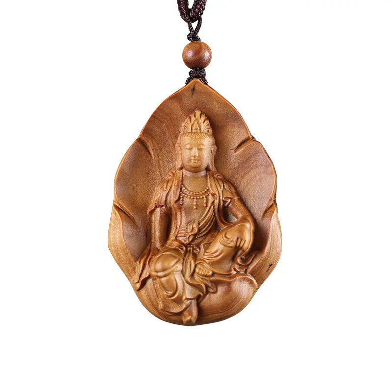 Unisex Wooden Guanyin Statue Pendant Wooden Buddha Pendant Bodhisattva Necklace Delicate Jewelry Gift Wooden Accessories