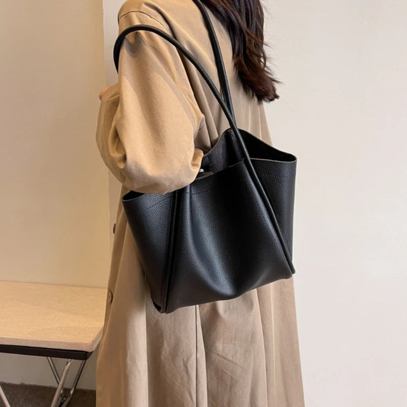 Upgraded PU Bucket Bag Functional Shoulder Bag Convenient Tote Bag Versatile Bucket Bag for Office School or Shopping