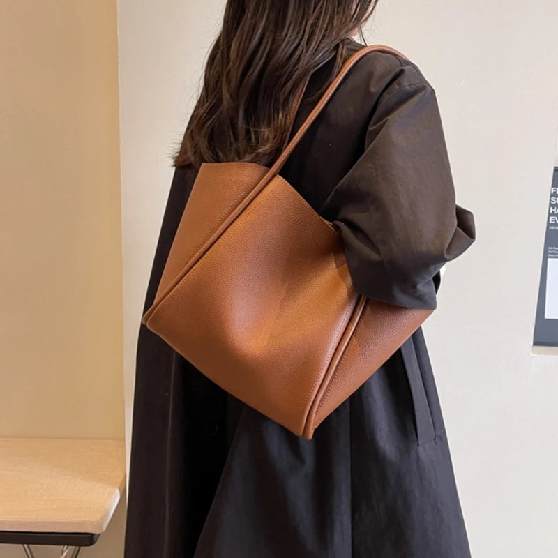 Upgraded PU Bucket Bag Functional Shoulder Bag Convenient Tote Bag Versatile Bucket Bag for Office School or Shopping