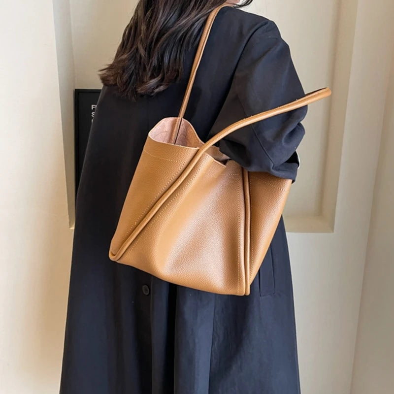 Upgraded PU Bucket Bag Functional Shoulder Bag Convenient Tote Bag Versatile Bucket Bag for Office School or Shopping