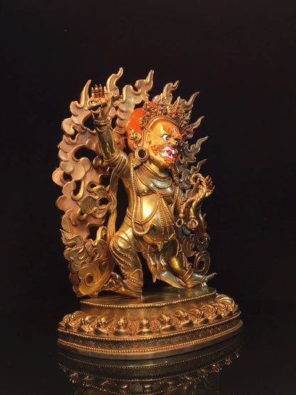 مجموعة معبد التبت ، لوحة سينابار ذهبية قديمة ، إضاءة خلفية Vajrapani Bodhisattva ، منصة لوتس ، قاعة العبادة ، 17"