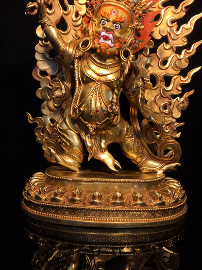 مجموعة معبد التبت ، لوحة سينابار ذهبية قديمة ، إضاءة خلفية Vajrapani Bodhisattva ، منصة لوتس ، قاعة العبادة ، 17"
