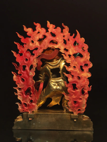 مجموعة معبد التبت ، لوحة سينابار ذهبية قديمة ، إضاءة خلفية Vajrapani Bodhisattva ، منصة لوتس ، قاعة العبادة ، 17"