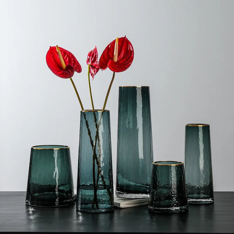 Vase European Style Ins Light Luxury Large Transparent Small Daisy Glass Vase Color Flower Arrangement Home Decoration