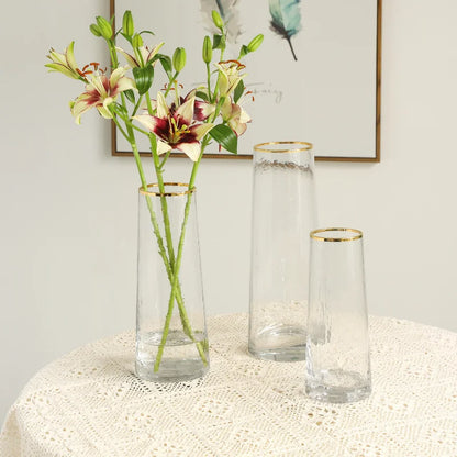 Vase European Style Ins Light Luxury Large Transparent Small Daisy Glass Vase Color Flower Arrangement Home Decoration