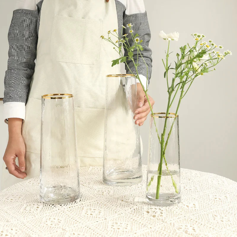 Vase European Style Ins Light Luxury Large Transparent Small Daisy Glass Vase Color Flower Arrangement Home Decoration