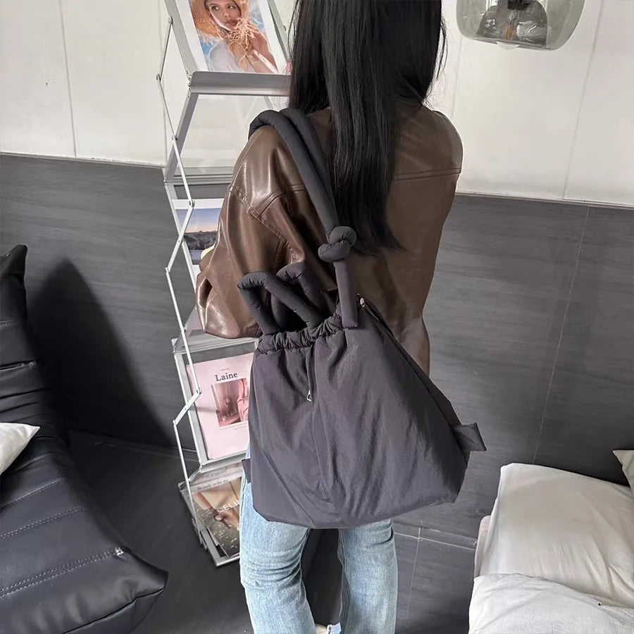 Versatile Portable One Shoulder Backpacks Casual Nylon Fill Down with Cotton Schoolbag Large Capacity Mochilas Travel Handbags