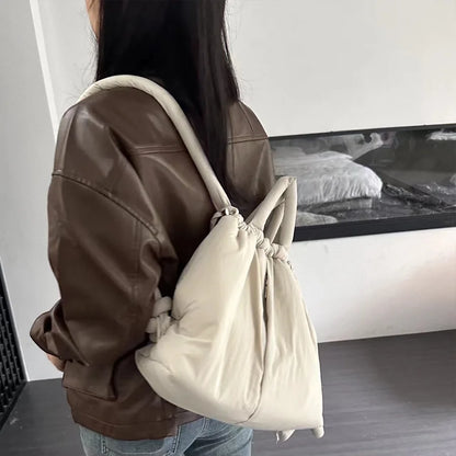 Versatile Portable One Shoulder Backpacks Casual Nylon Fill Down with Cotton Schoolbag Large Capacity Mochilas Travel Handbags