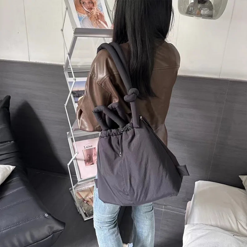 Versatile Portable One Shoulder Backpacks Casual Nylon Fill Down with Cotton Schoolbag Large Capacity Mochilas Travel Handbags