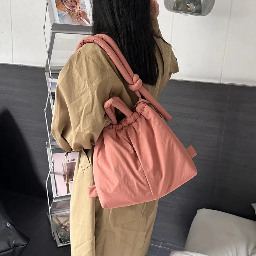 Versatile Portable One Shoulder Backpacks Casual Nylon Fill Down with Cotton Schoolbag Large Capacity Mochilas Travel Handbags