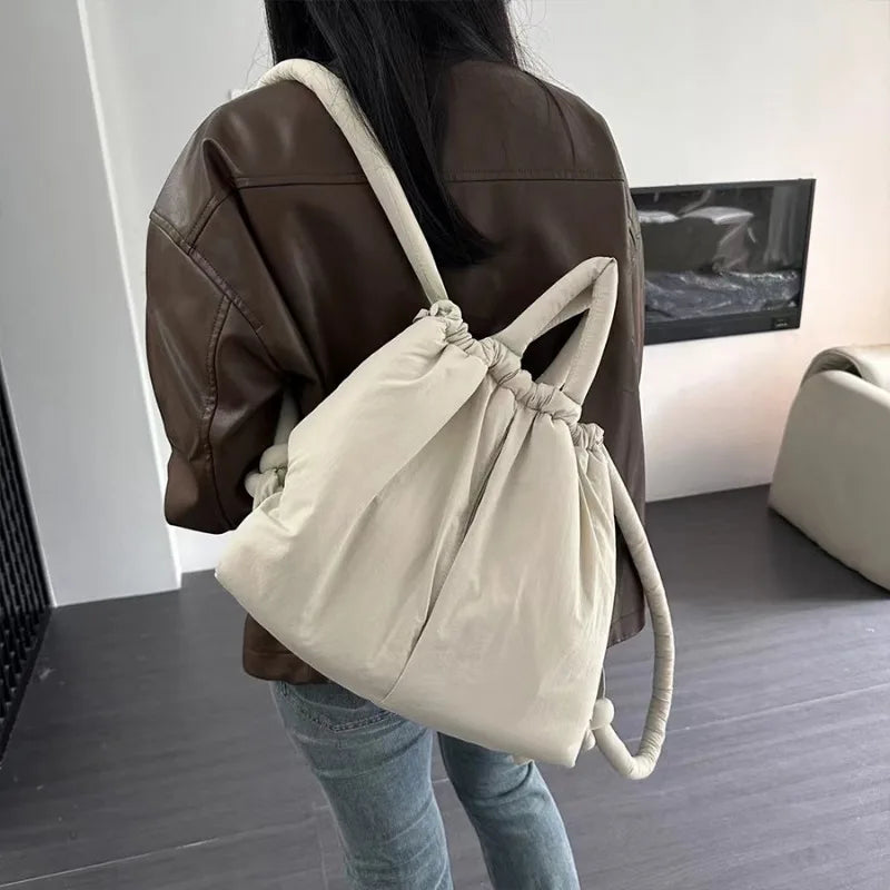 Versatile Portable One Shoulder Backpacks Casual Nylon Fill Down with Cotton Schoolbag Large Capacity Mochilas Travel Handbags
