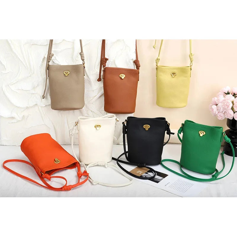 Vertical Mobile Phone Female 2024 New Leather Mini Cowhide Simple Everything Small Ladies Style Crossbody Bag