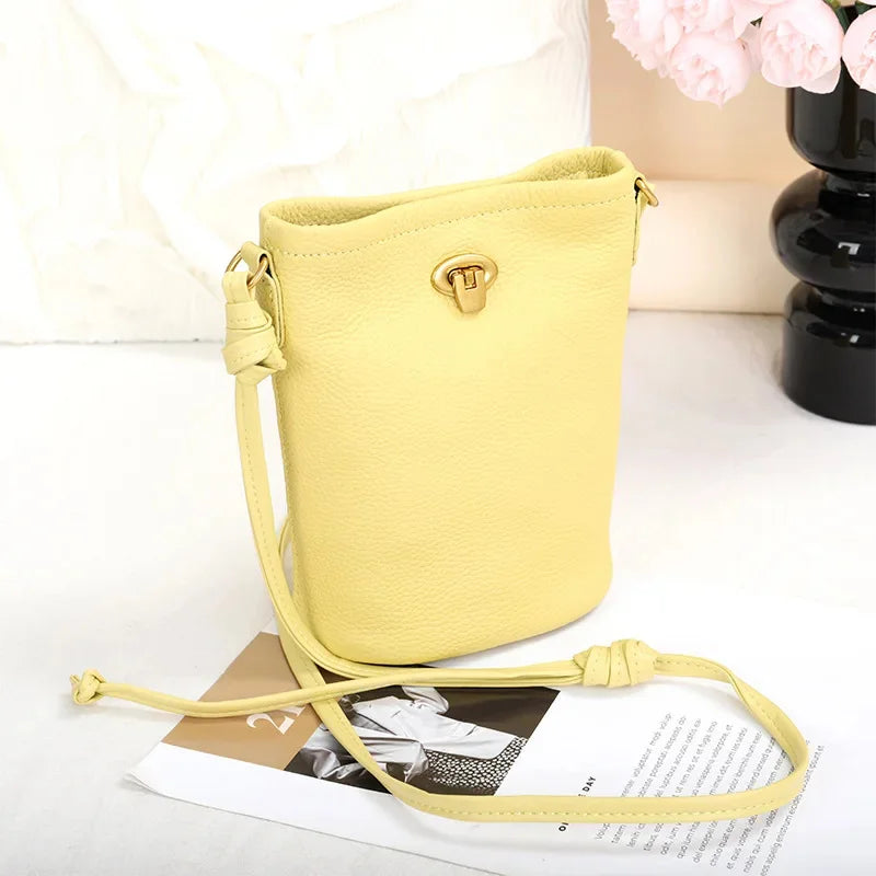 Vertical Mobile Phone Female 2024 New Leather Mini Cowhide Simple Everything Small Ladies Style Crossbody Bag