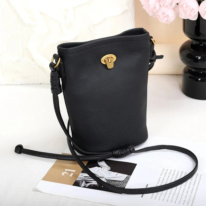 Vertical Mobile Phone Female 2024 New Leather Mini Cowhide Simple Everything Small Ladies Style Crossbody Bag