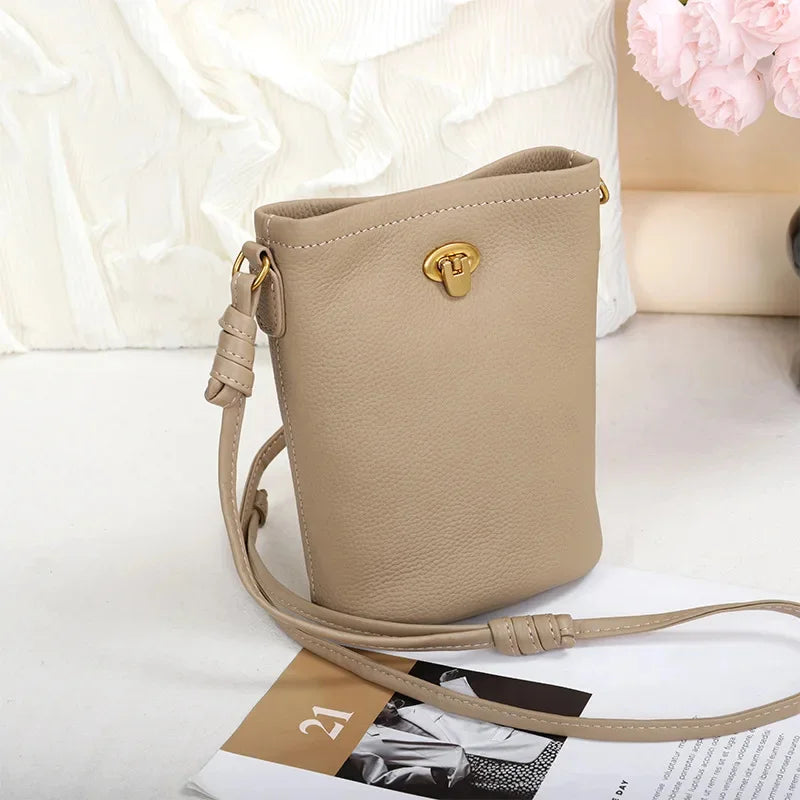 Vertical Mobile Phone Female 2024 New Leather Mini Cowhide Simple Everything Small Ladies Style Crossbody Bag