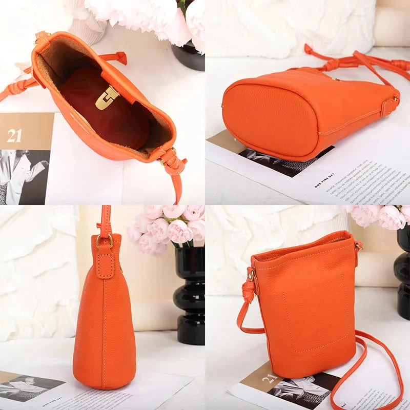 Vertical Mobile Phone Female 2024 New Leather Mini Cowhide Simple Everything Small Ladies Style Crossbody Bag