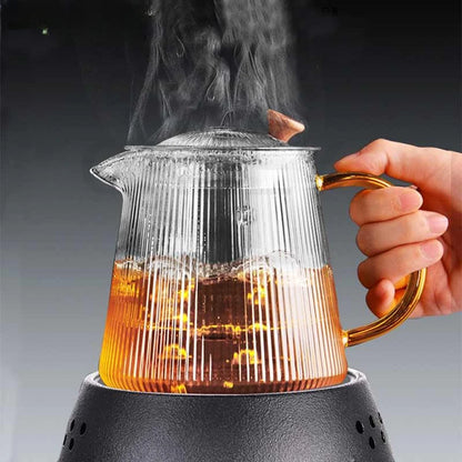 Vertical stripes Crystal Glass Teapot With Removable Filter Puer Kettle Flower Tea Set Teapot Infuser Tea Coffee Teaware