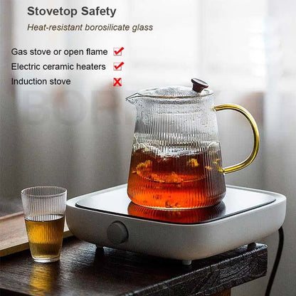 Vertical stripes Crystal Glass Teapot With Removable Filter Puer Kettle Flower Tea Set Teapot Infuser Tea Coffee Teaware