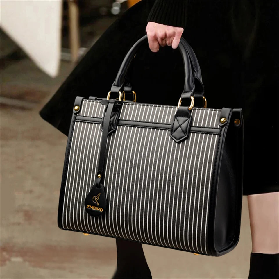 Vertical stripes Luxury Handbags for Women Ladies Leather Shoulder Top-Handle Crossbody Bag Large Capacity Shopper Casual Tote