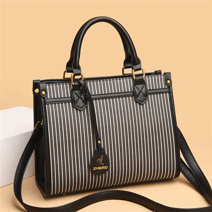 Vertical stripes Luxury Handbags for Women Ladies Leather Shoulder Top-Handle Crossbody Bag Large Capacity Shopper Casual Tote